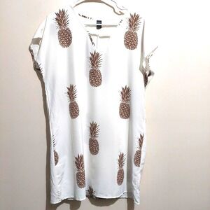 Emery Rose Womens Med Shift Dress Tunic Semi Sheer Pineapple Print Short Sleeve